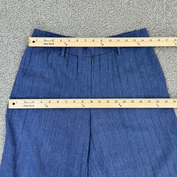J. Jill Jenna Striped Linen Wide Leg Crop Pants Denim Blue Small Elastic Waist - Picture 8 of 10